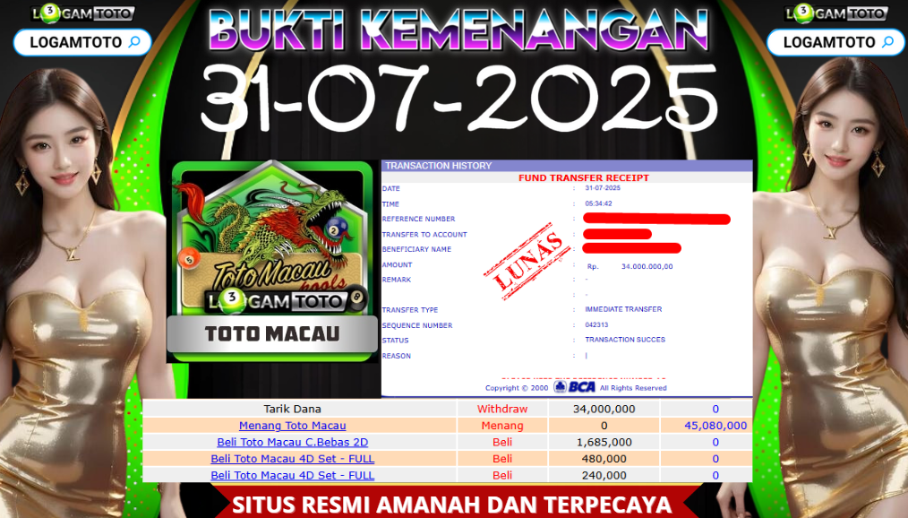 SELAMAT KEPADA MEMBER SETIA LOGAMTOTO BERHASIL JACKPOT DI PERMAINAN TOGEL TOTO MACAU 4D 